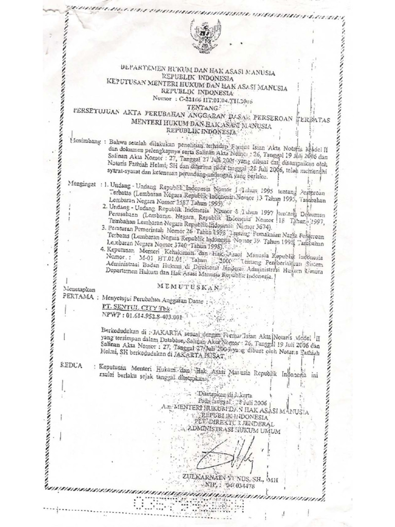 Akta No 26 19-7-2006 PT Bs TBK Menjadi PT SC TBK | PDF