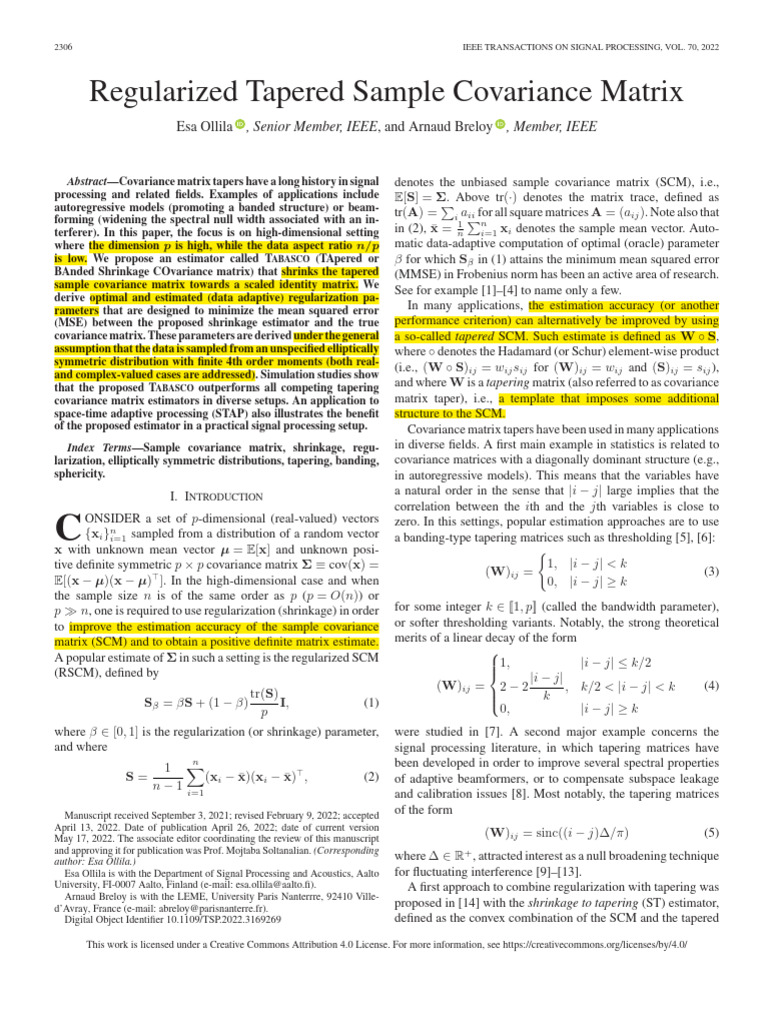 Regularized Tapered Covariance Estimator | PDF | Mean Squared Error ...