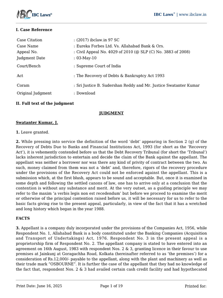 Supreme Court Ruling on Debt Recovery Case | PDF | Judgment (Law) | Lawsuit