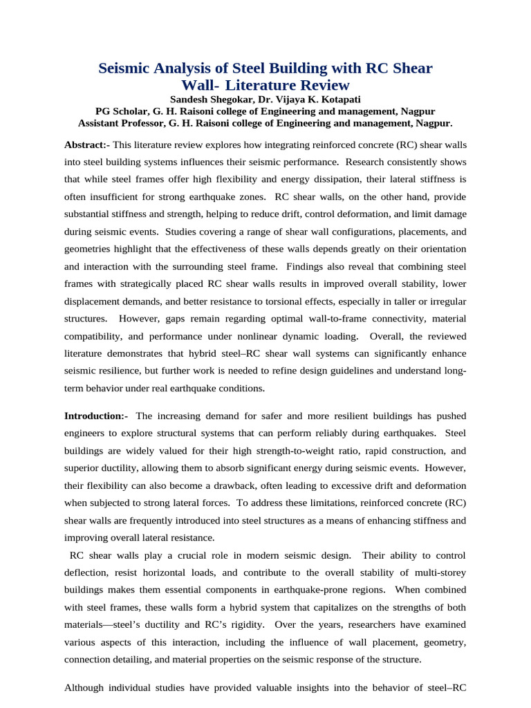 Seismic Performance of Steel-RC Shear Walls | PDF | Earthquake ...