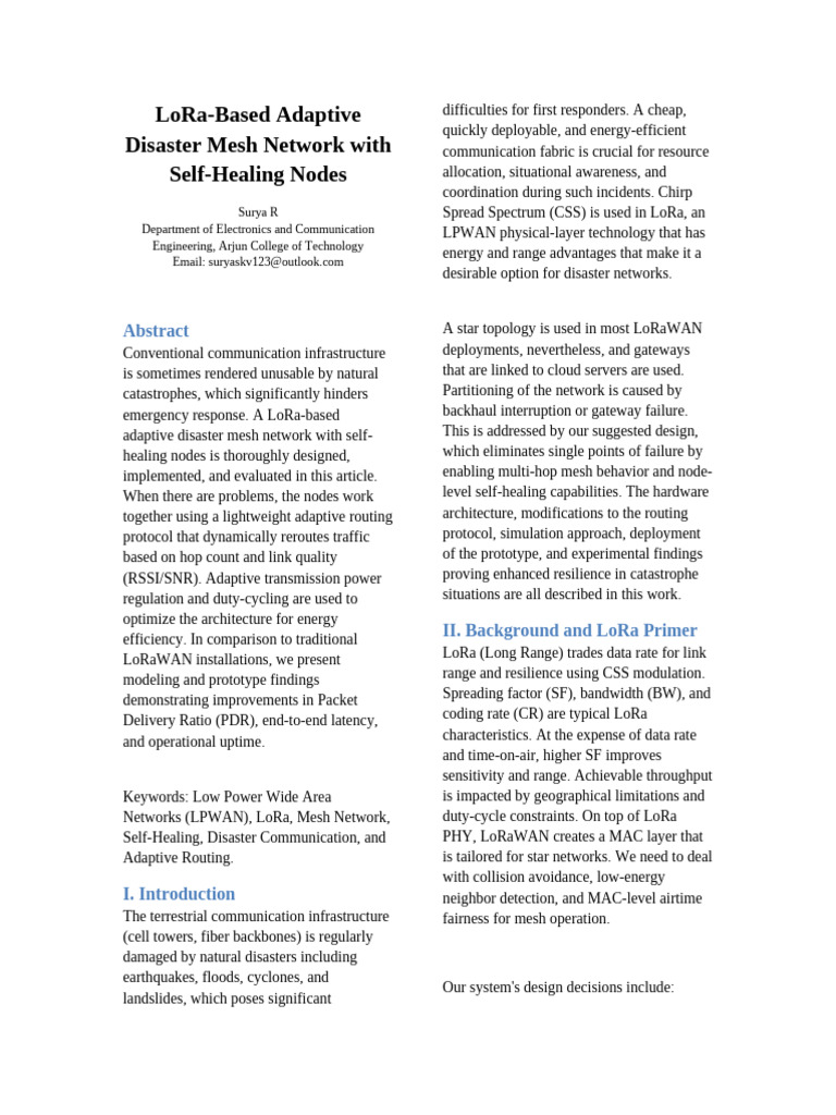LoRa Adaptive Disaster Mesh Network | PDF | Computer Network | Routing