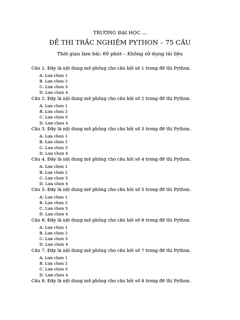 De Thi Trac Nghiem Python 75cau Full | PDF