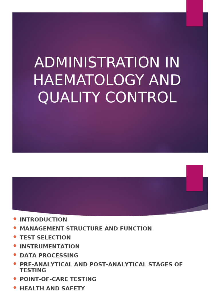 Hematology Lab Administration Guide | PDF | Accuracy And Precision ...