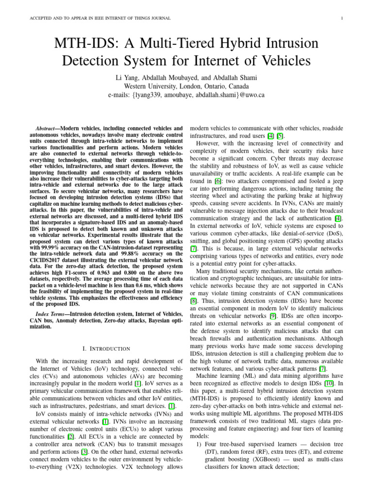 Multi-Tiered Hybrid IDS for IoV Security | PDF | Computer Network ...