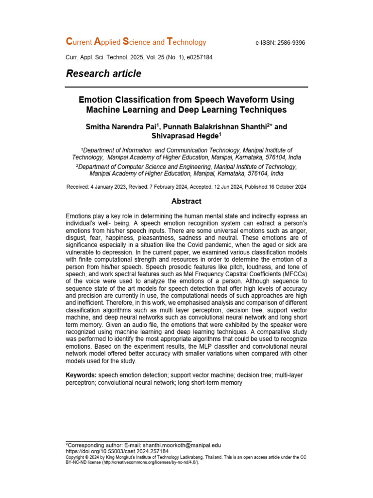 Emotion Classification From Speech Waveform Using Machine Learning and ...