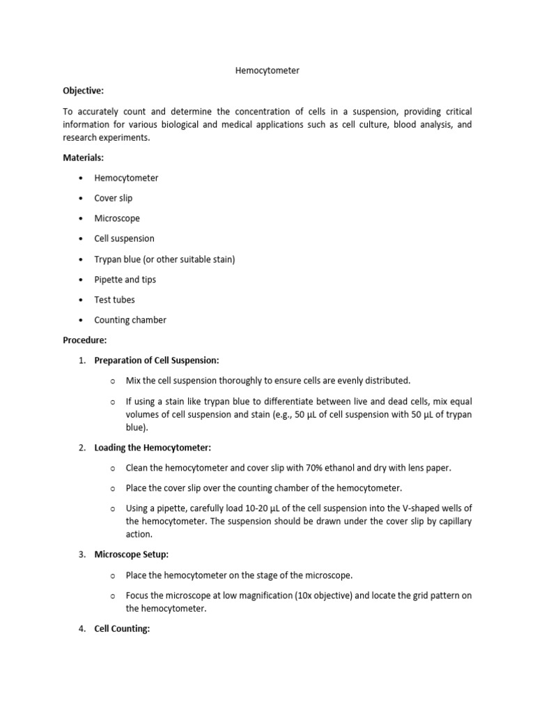 Hemocytometer Cell Counting Guide | PDF