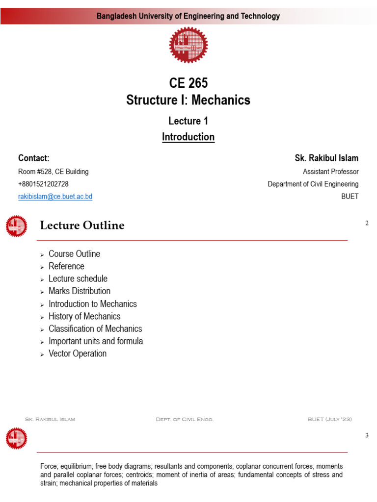 Mechanics Course Overview at BUET | PDF | Mechanics | Force