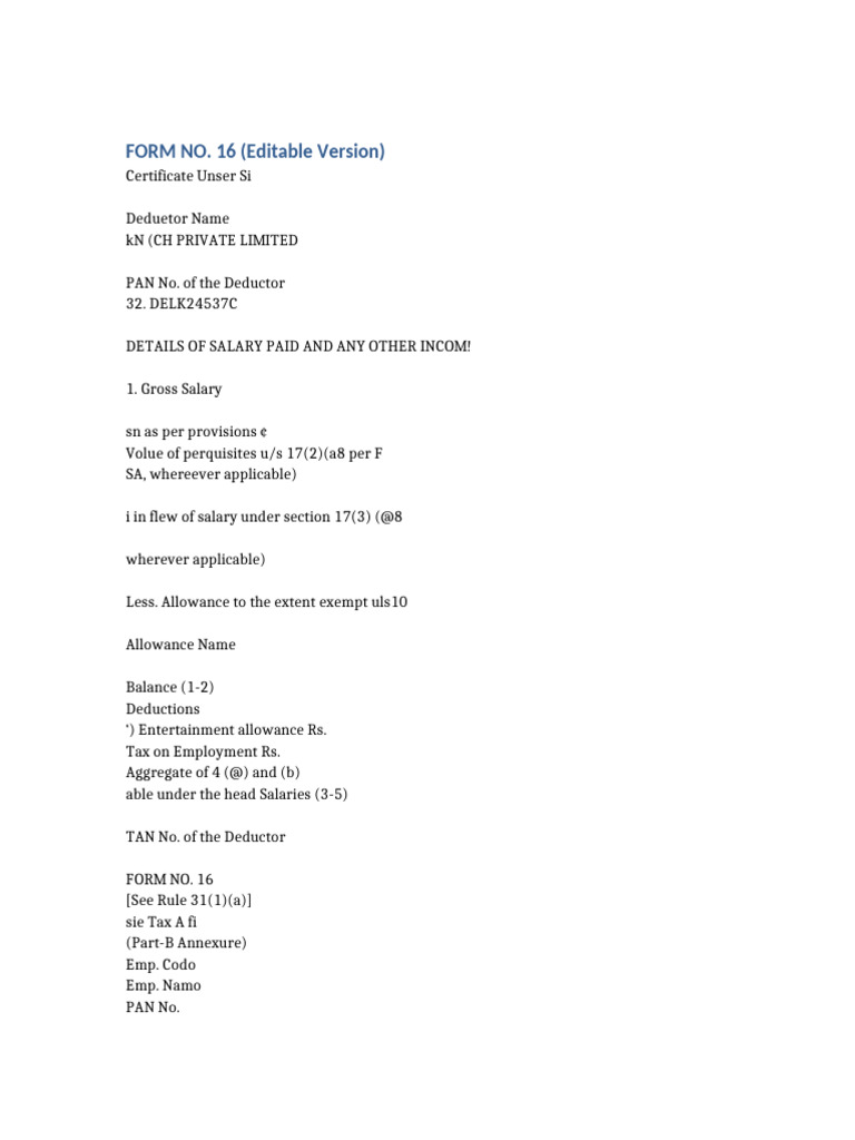 Editable Form No. 16 Template | PDF