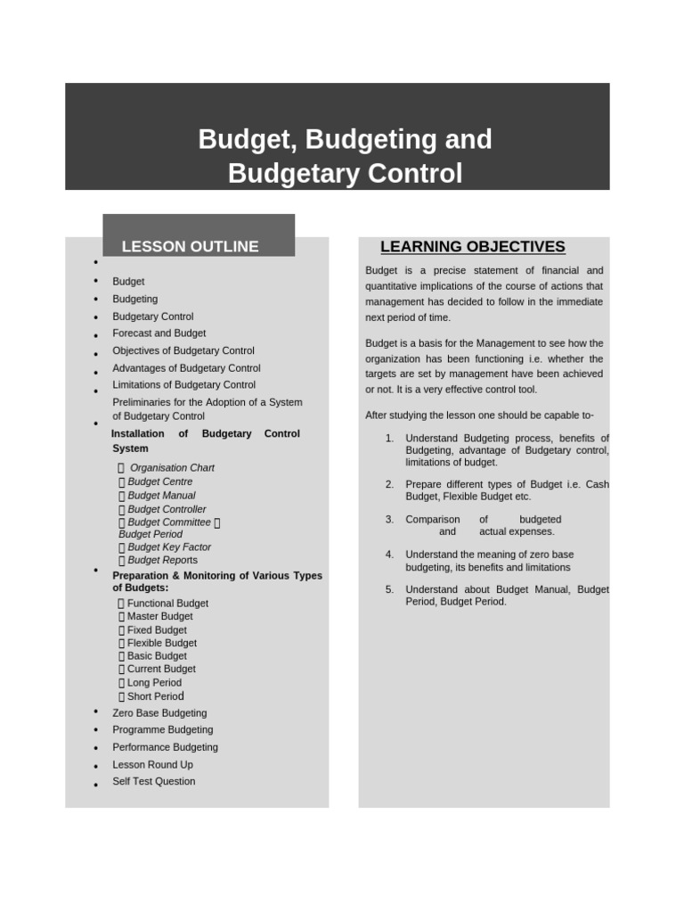 Budgeting Notes | PDF | Budget | Expense