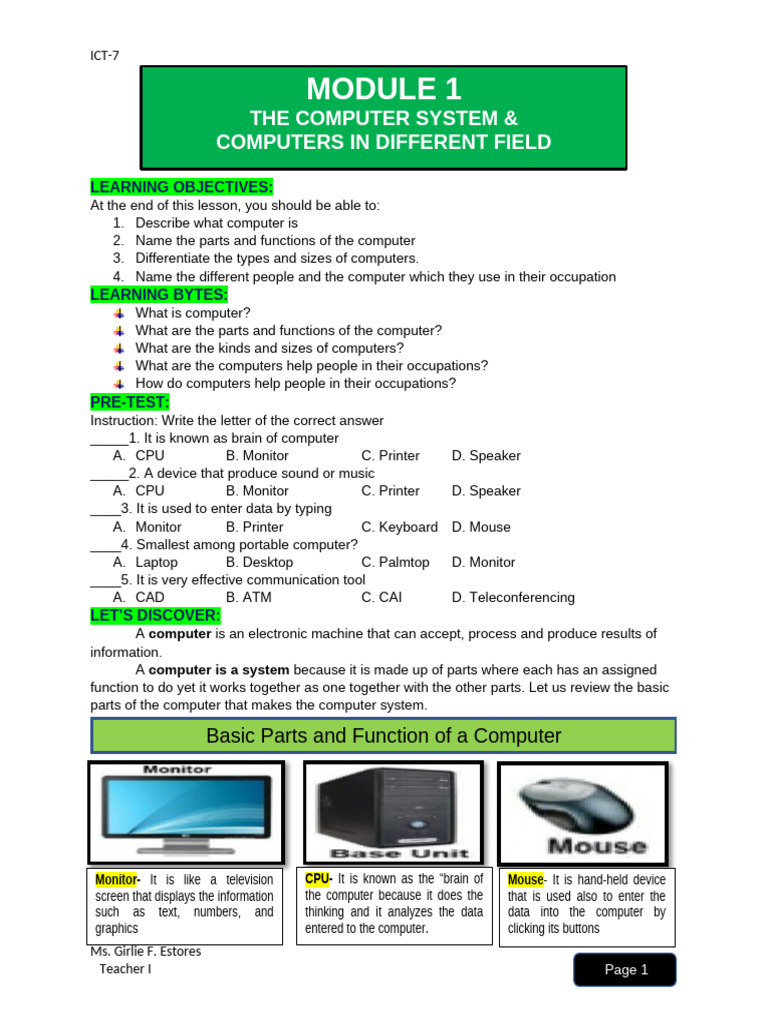 7Q1.Mod1 | PDF | Microcomputers | Desktop Computer
