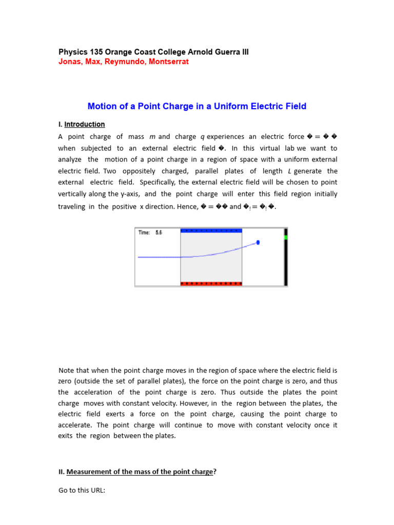 Motion of Charge in Electric Field Analysis | PDF | Force | Electric Field
