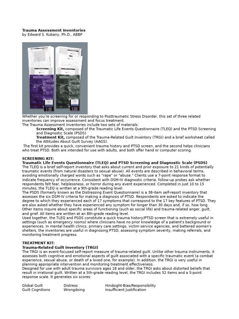 Trauma Assessment Inventories Guide | PDF | Psychological Trauma ...
