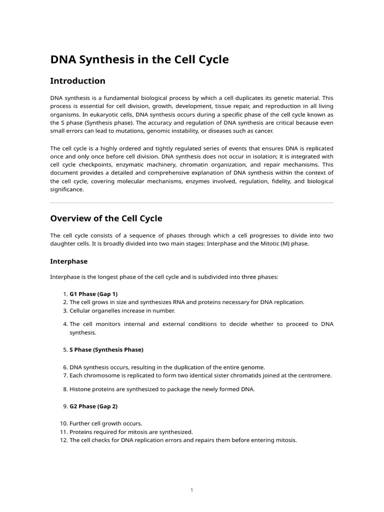 Dna Synthesis in the Cell Cycle | PDF | Dna Replication | Cell Cycle