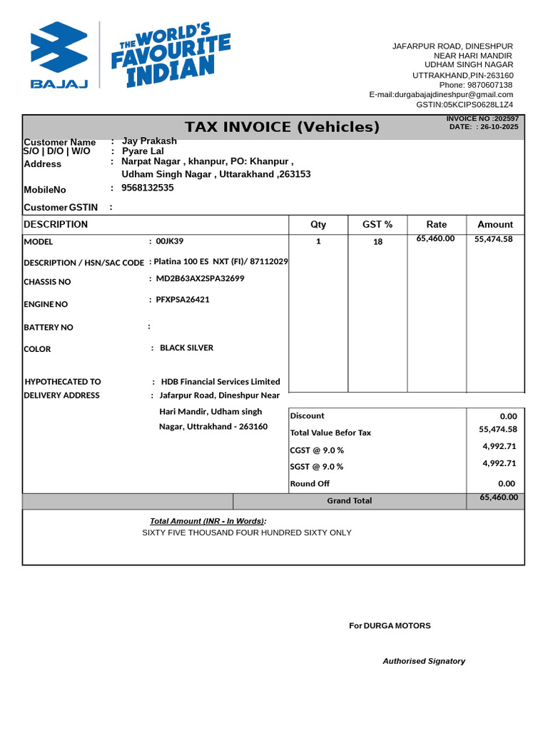 Tax Invoice for Vehicle Purchase | PDF | Government | Public Administration