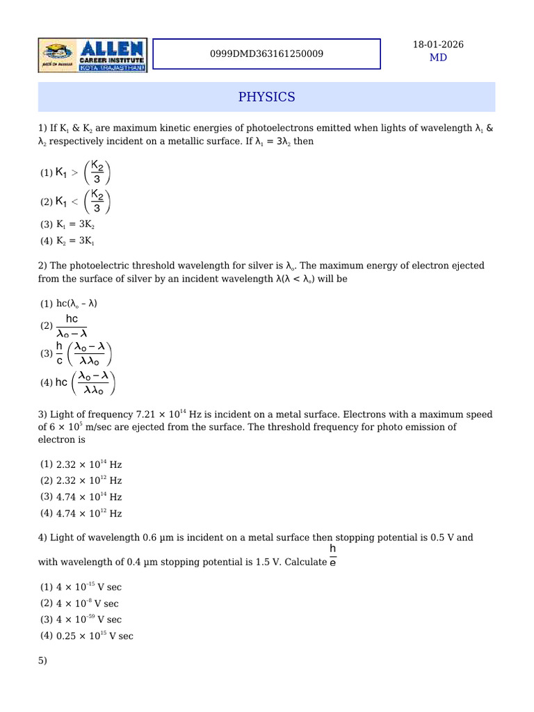 Photoelectric Effect and Nuclear Physics Problems | PDF | Heart | P–N ...