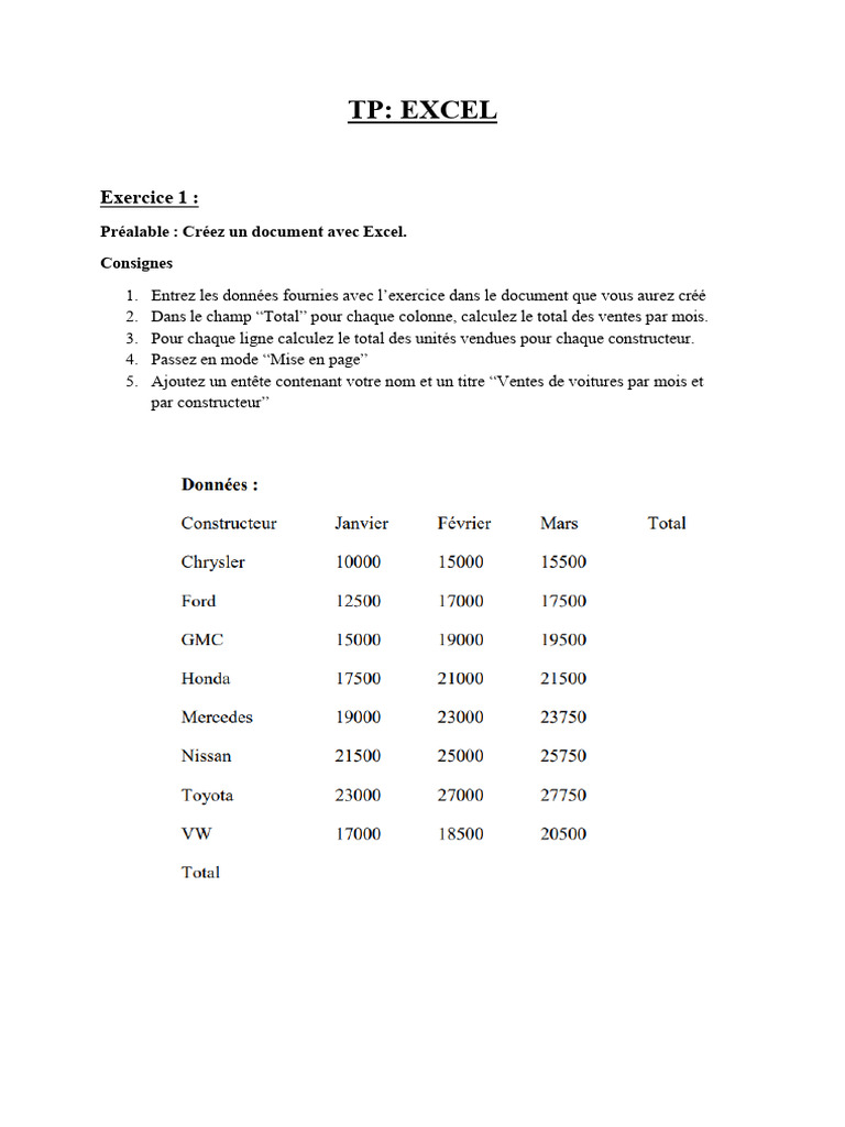 Exercices pratiques sur Excel | PDF | Théorie (échecs)