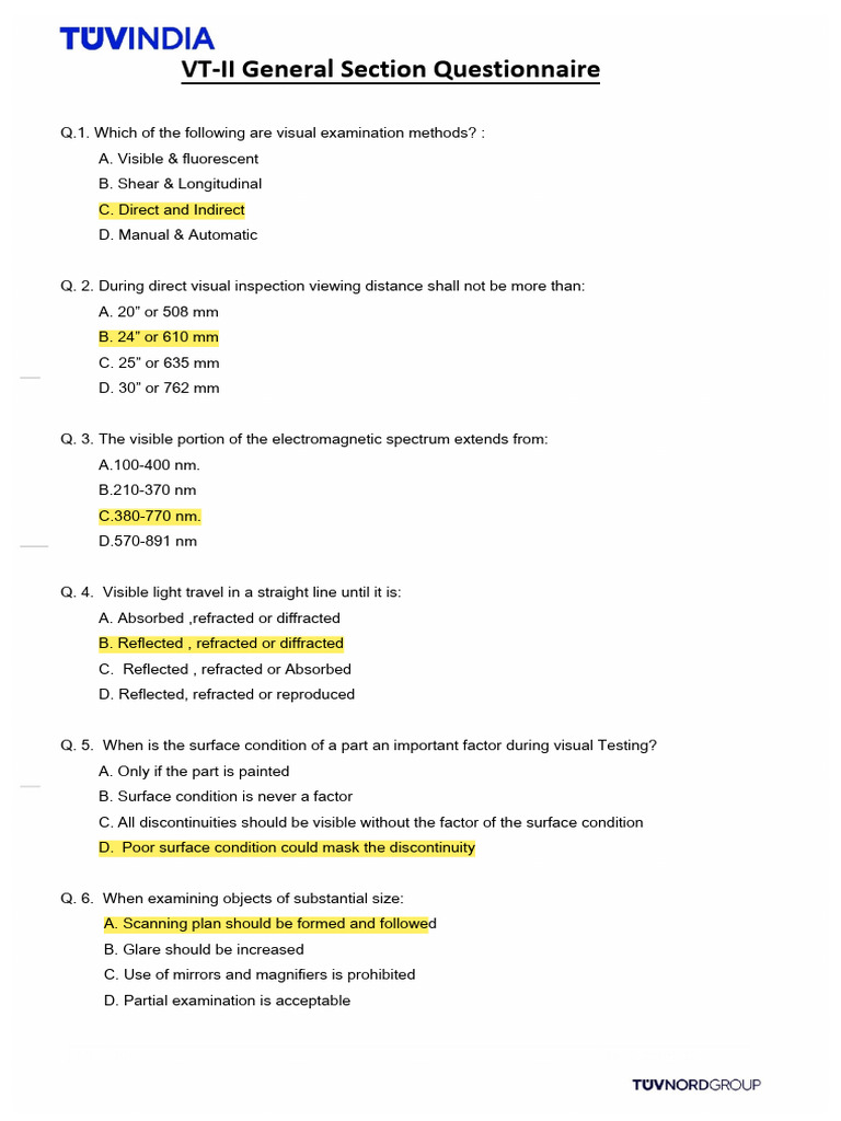 Visual Testing Methods Questionnaire | PDF | Welding | Construction