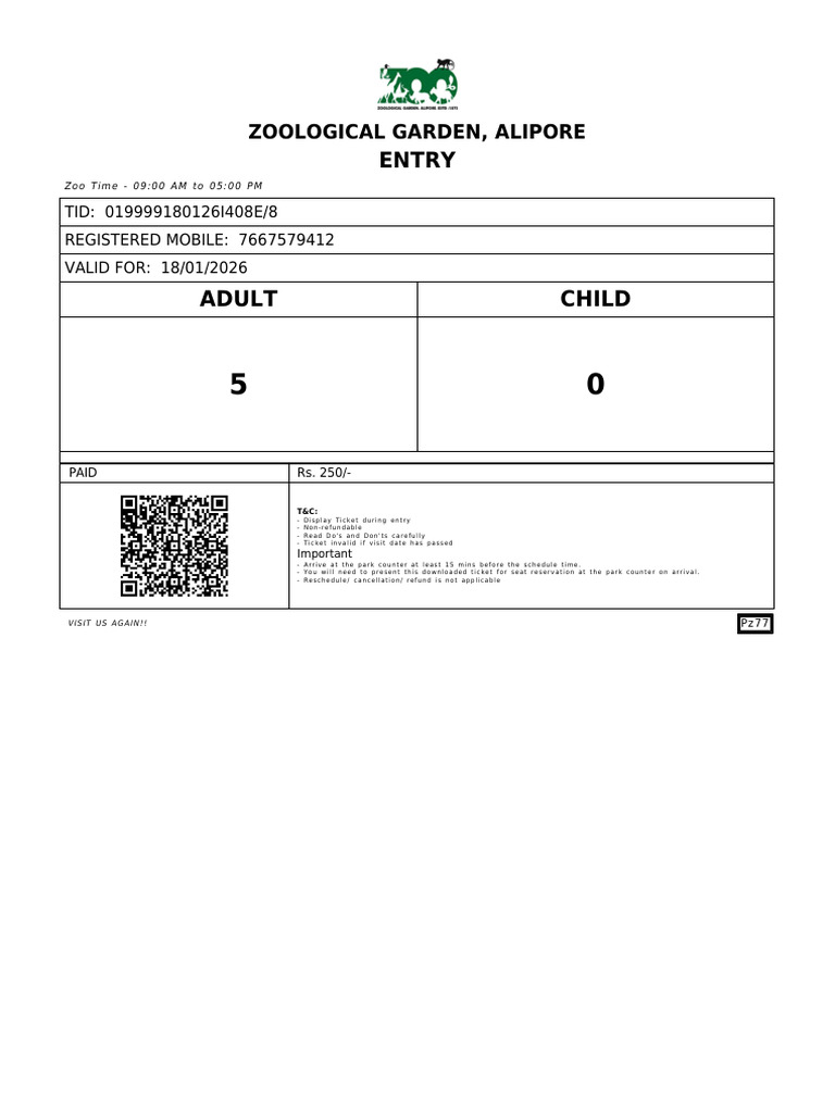 Alipore Zoo Ticket Information | PDF | Zoology Organizations ...
