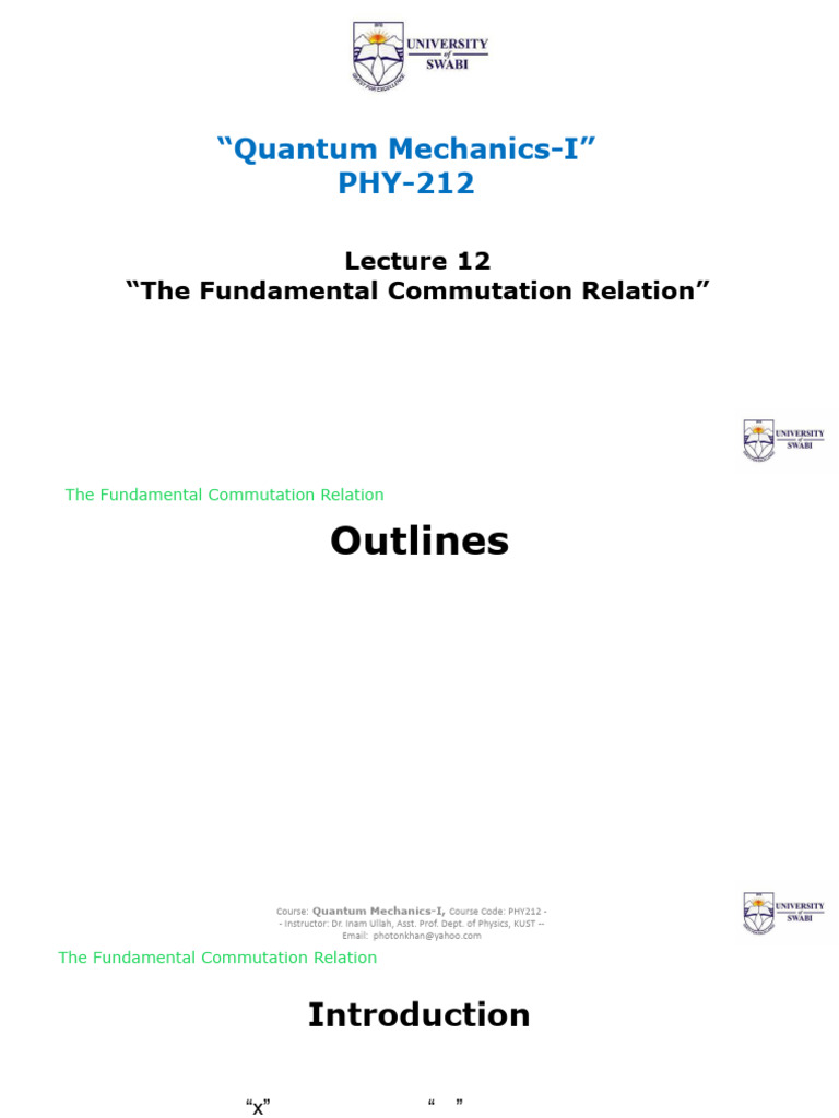 Fundamental Commutation Relation Explained | PDF | Quantum Mechanics ...