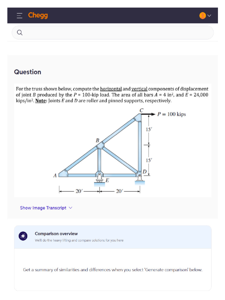 Screencapture Chegg Homework Help Questions and Answers Truss Shown ...