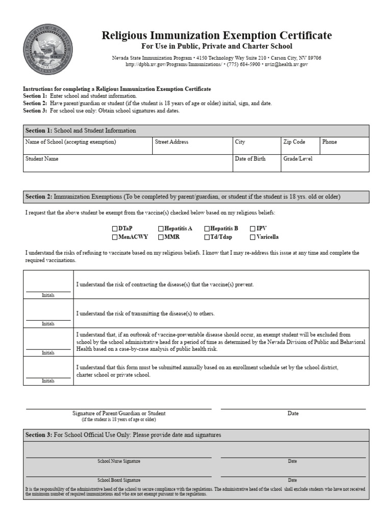 Religious_Exemption_Certificate_Corrections_Print (1) | PDF | Vaccines ...