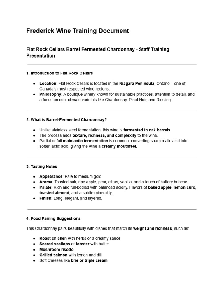 Flat Rock Cellars Chardonnay Training | PDF | Grape | Fermented Drinks