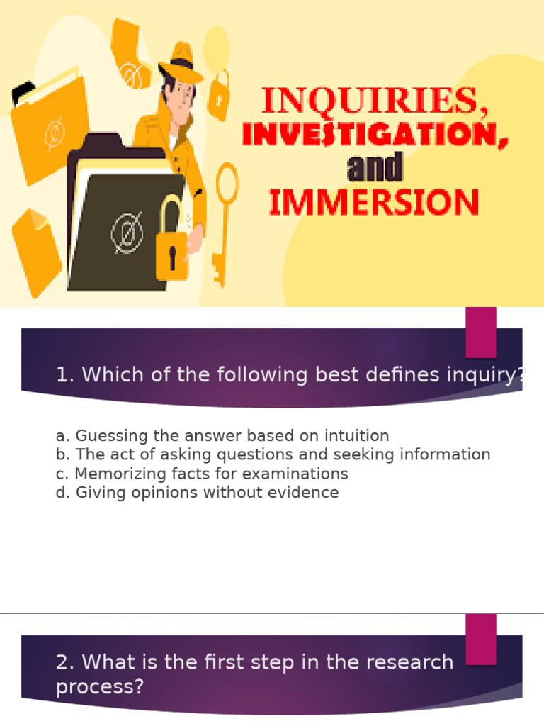 Pre-Test on Inquiries, Investigation, Immersion | PDF | Survey ...
