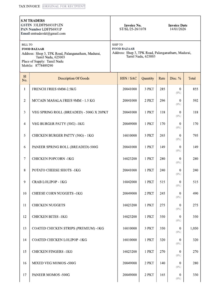 Food Bazaar Invoice | PDF