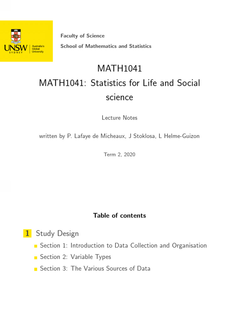 MATH1041 Statistics Lecture Notes | PDF | Categorical Variable ...
