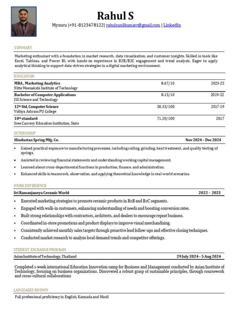 Rahul S Resume | PDF | Marketing | Marketing Research