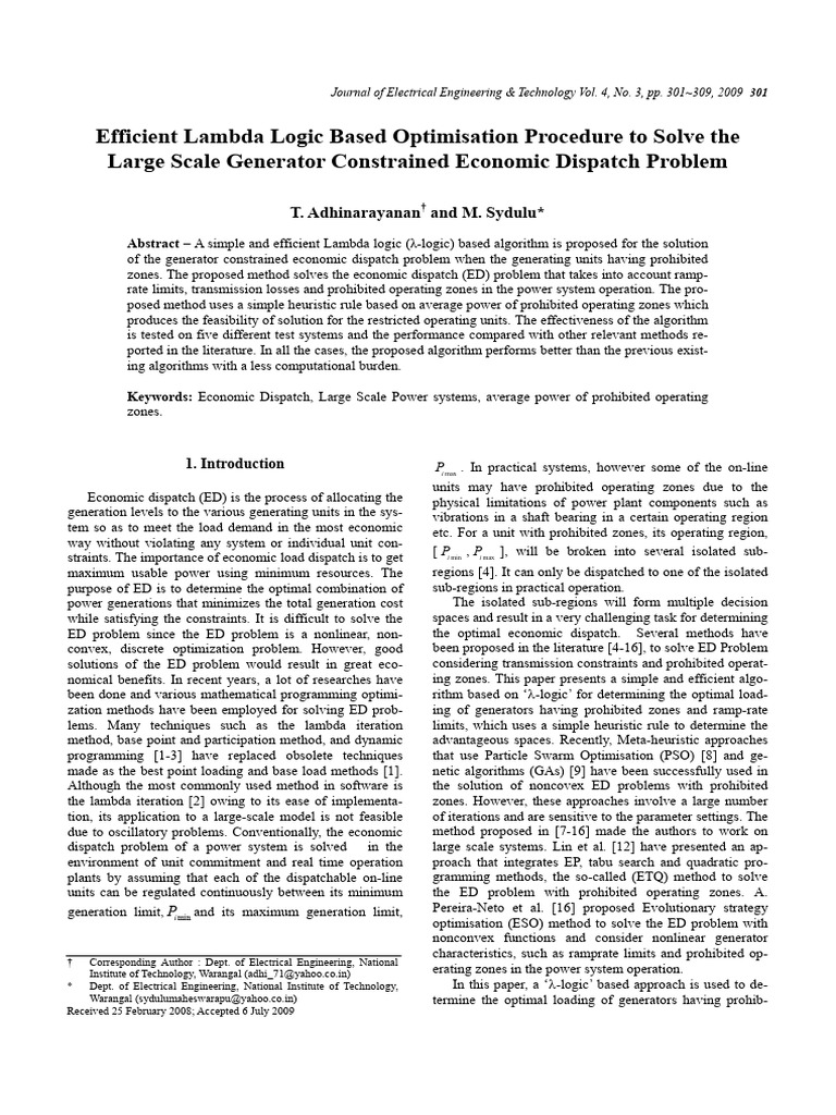 Lambda Logic for Economic Dispatch Optimization | PDF | Mathematical ...
