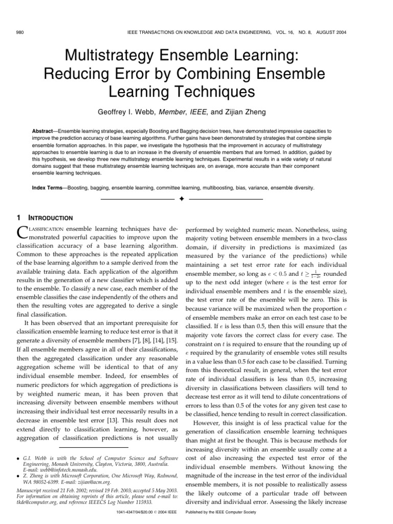 Multistrategy Ensemble Learning Reducing Error by Combining Ensemble ...