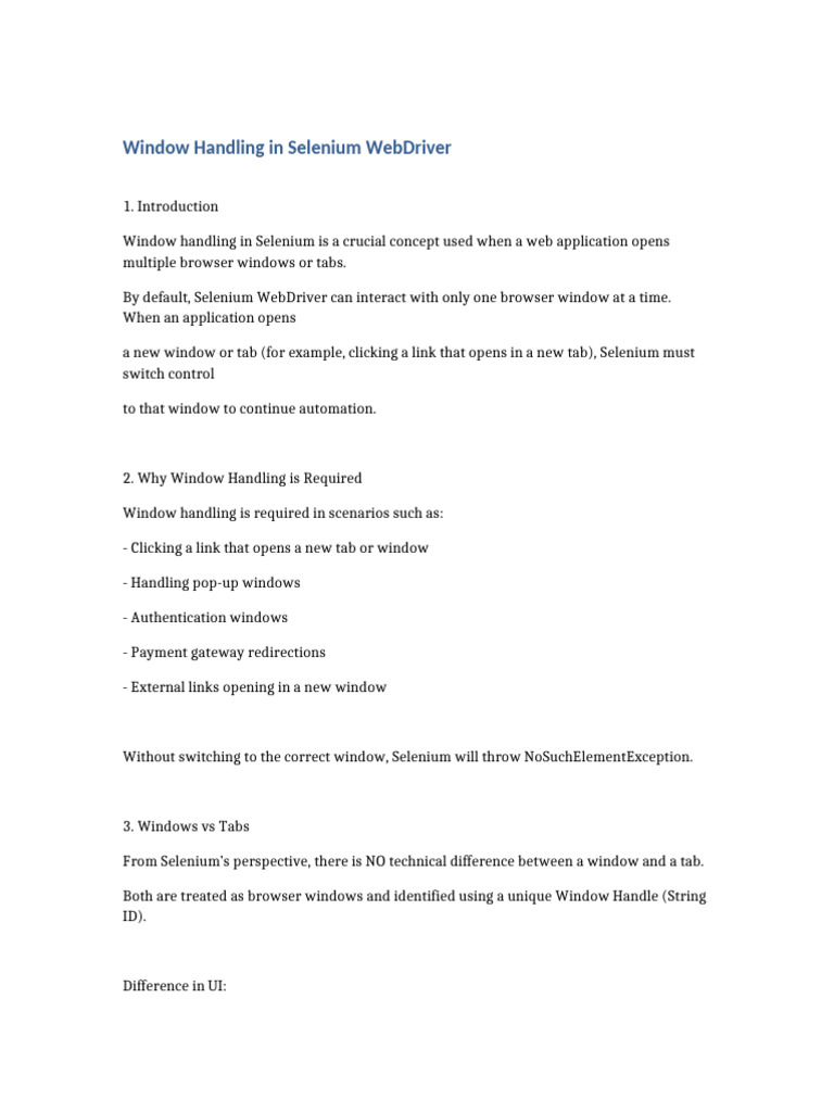 Window Handling in Selenium Detailed | PDF | Selenium (Software) | Software