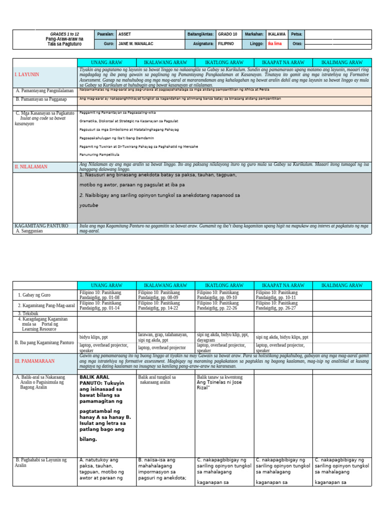 Q3 DLL - Week 5 | PDF