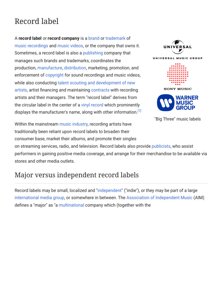 Major Record Labels Overview | PDF | Record Label | Music Industry