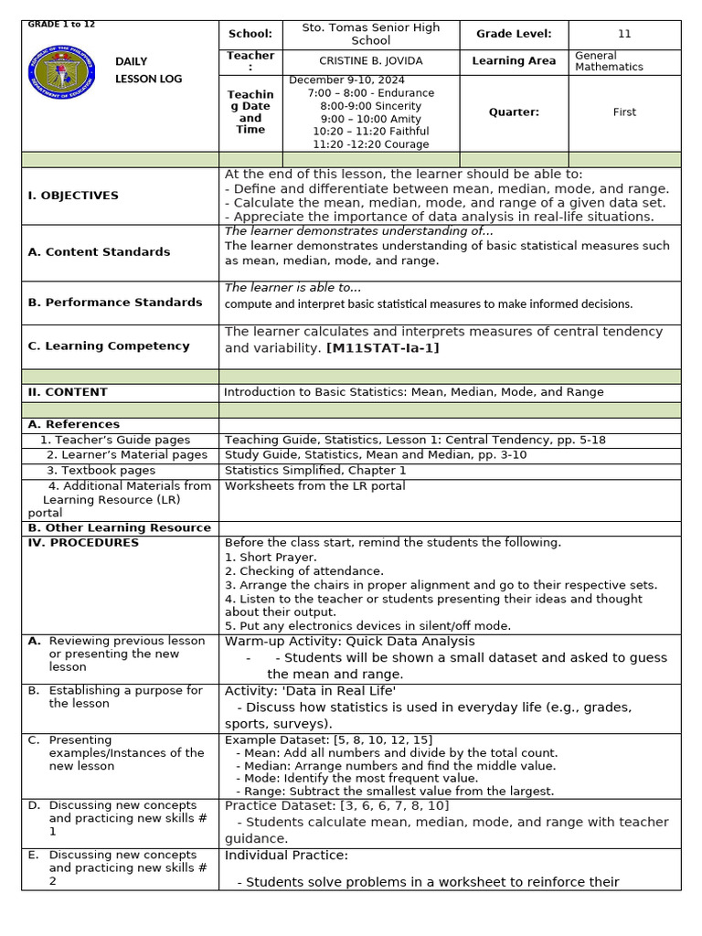 1 Dlp Statistics | PDF | Median | Statistics