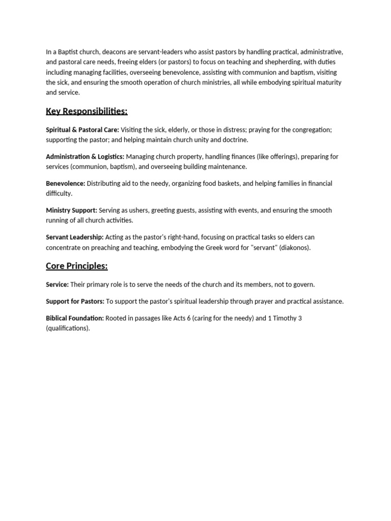 Role of Deacons in Baptist Churches | PDF | Pastor | Elder (Christianity)