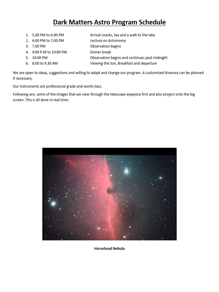 Dark Matters Astro Program Schedule | PDF