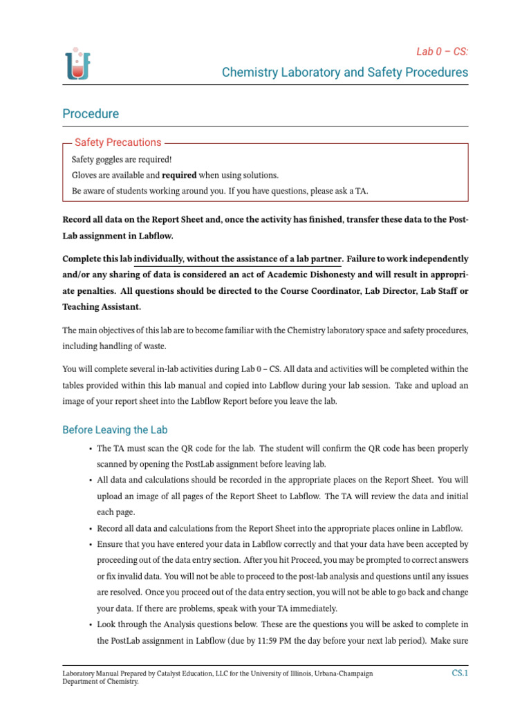 Chemistry Lab Safety Procedures Guide | PDF | Laboratories | Waste