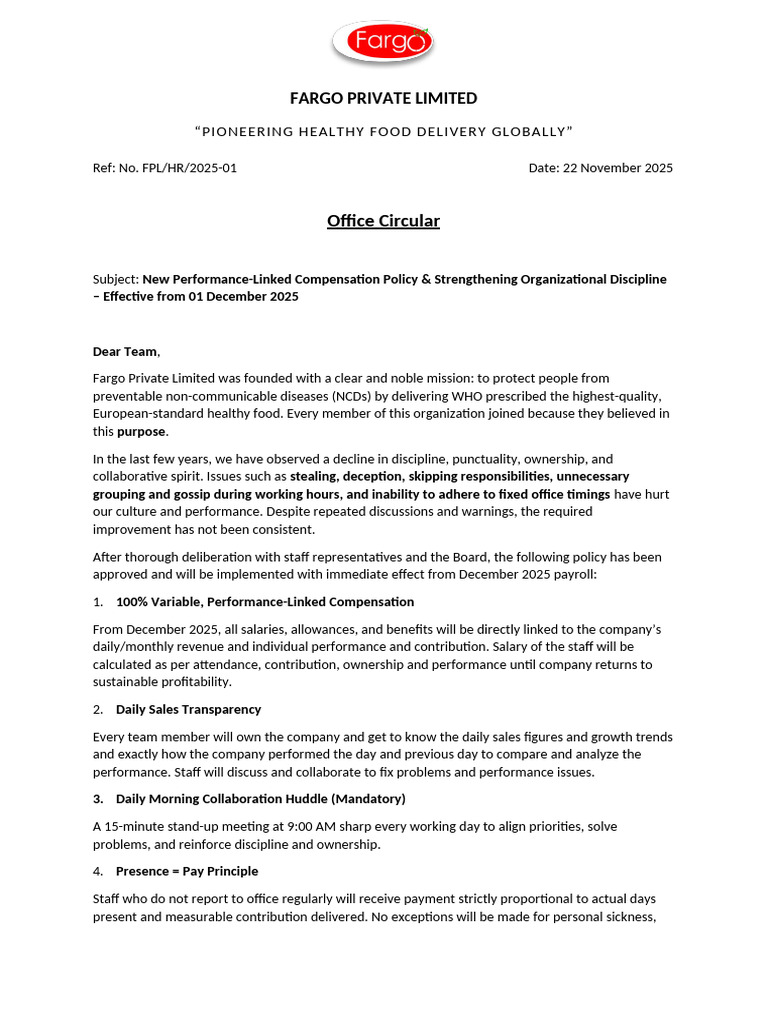 New Performance-Linked Compensation Policy | PDF