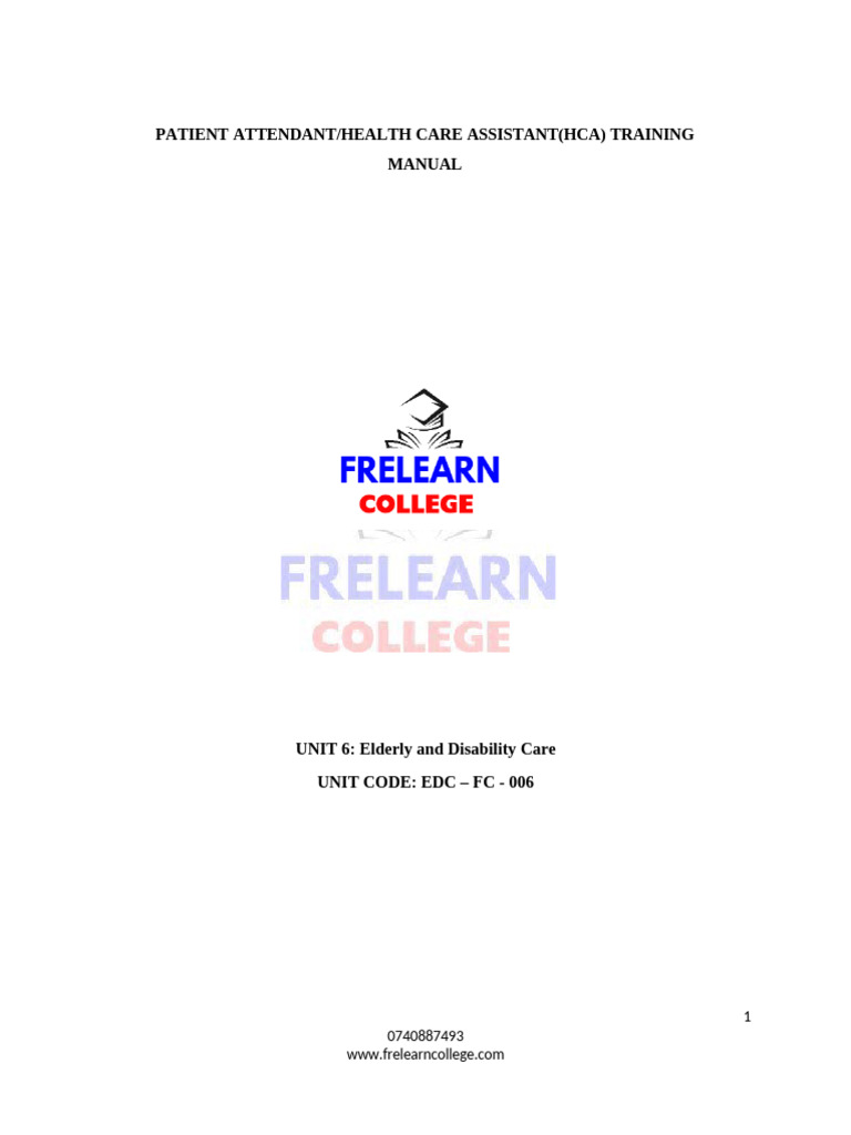 Elderly and Disability Care Training Manual | PDF | Urinary ...