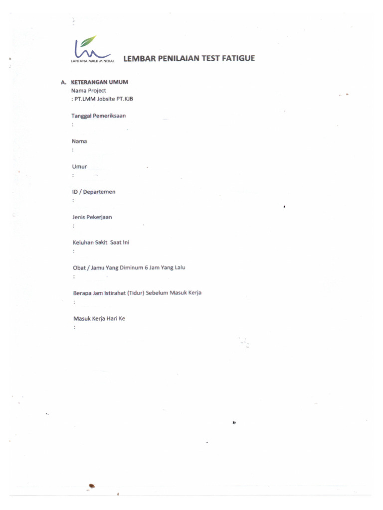 Form Test Fatigue Internal | PDF