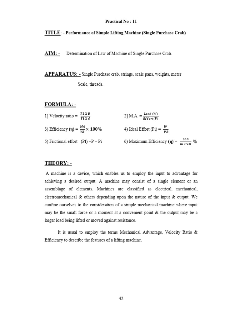 Performance of Single Purchase Crab Machine | PDF | Machines | Applied ...