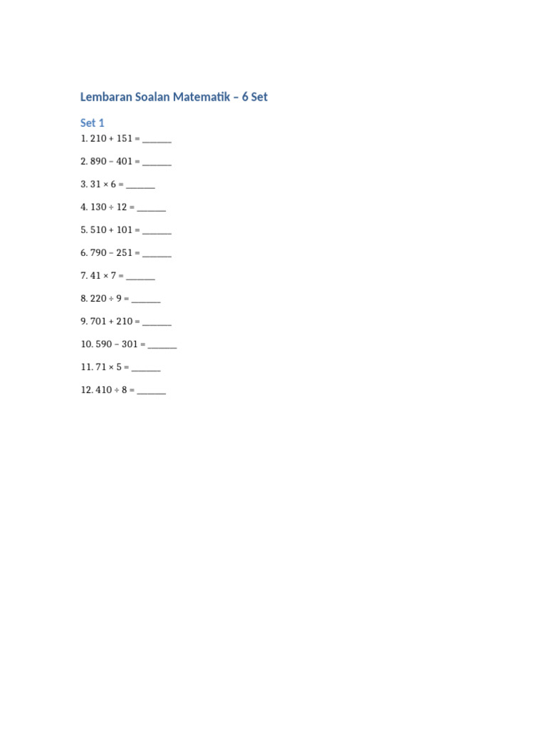 6 Sets of Math Questions for Practice | PDF