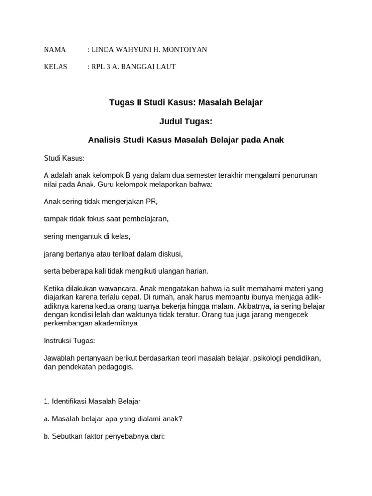 Analisis Masalah Belajar Anak RPL 3A | PDF