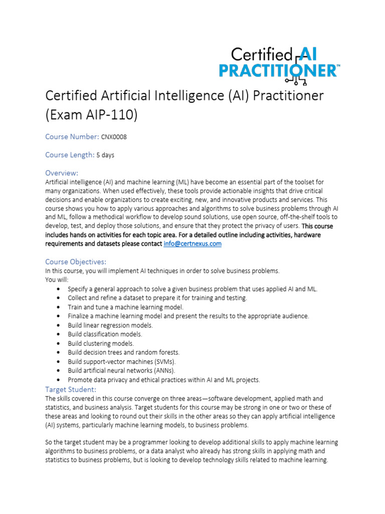 AI Practitioner Certification Course | PDF | Machine Learning ...
