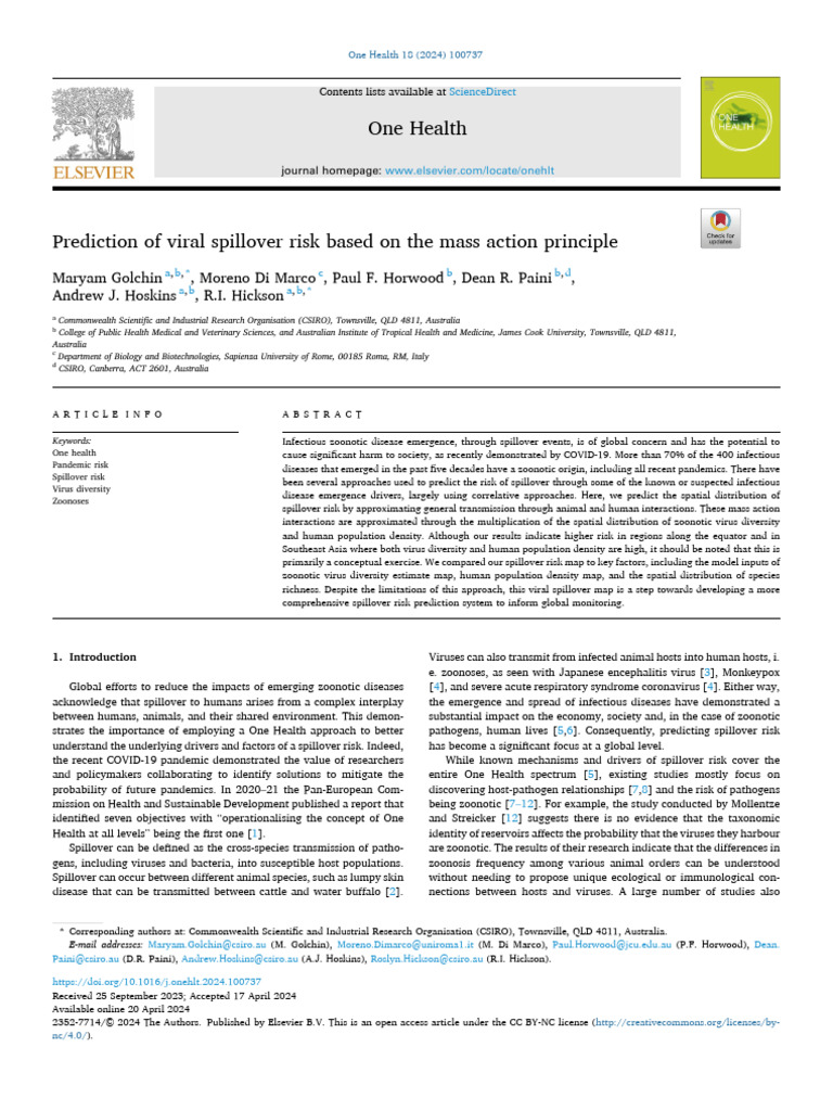 Viral Spillover Risk Prediction Model | PDF | Infection | Virus