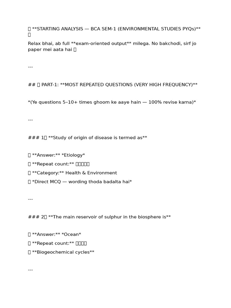 BCA SEM-1 Environmental Studies MCQs | PDF | Aquatic Ecosystem | Soil