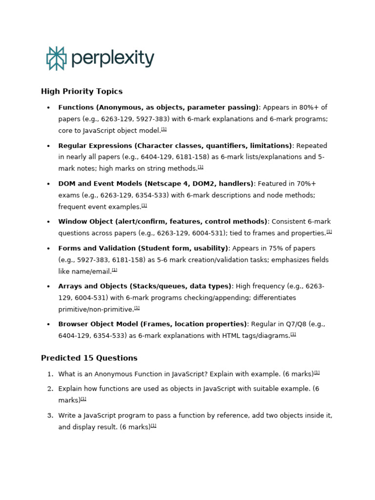 Key JavaScript Topics for Exams | PDF | Document Object Model | Java Script