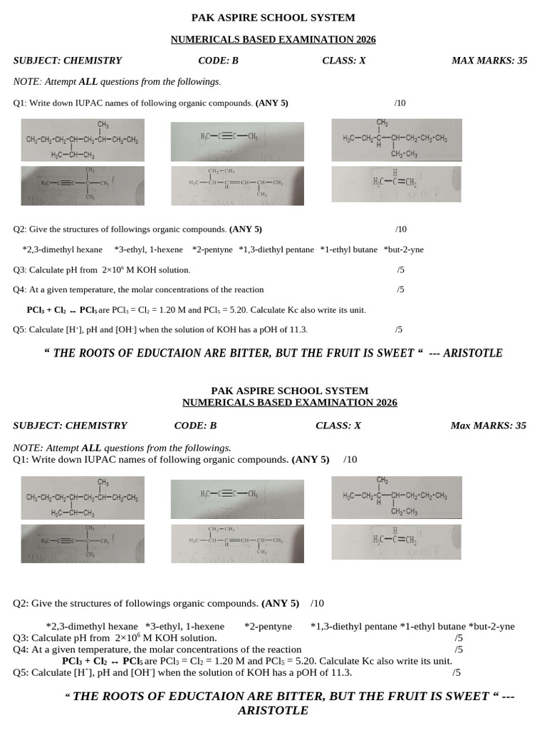 x Chemistry Numericals & Iupac Code A | PDF